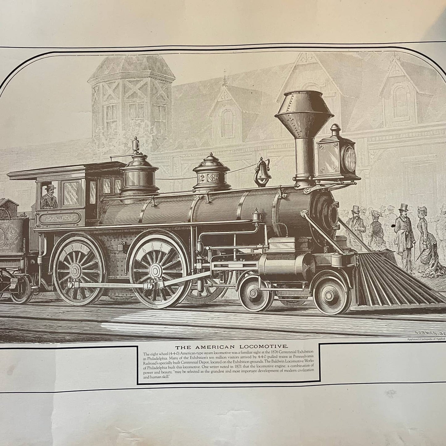 1878 Appletons' Cyclopaedia Of Applied Mechanics American Locomotive Poster RU1