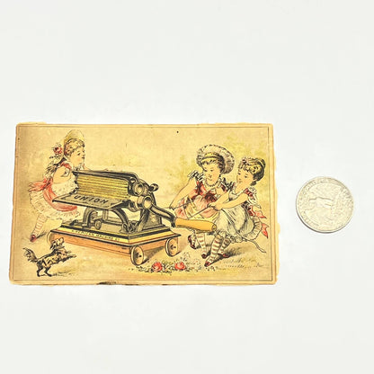 1880s Victorian Trade Card Union Typewriter American Machine Co. Girls Dog AB6