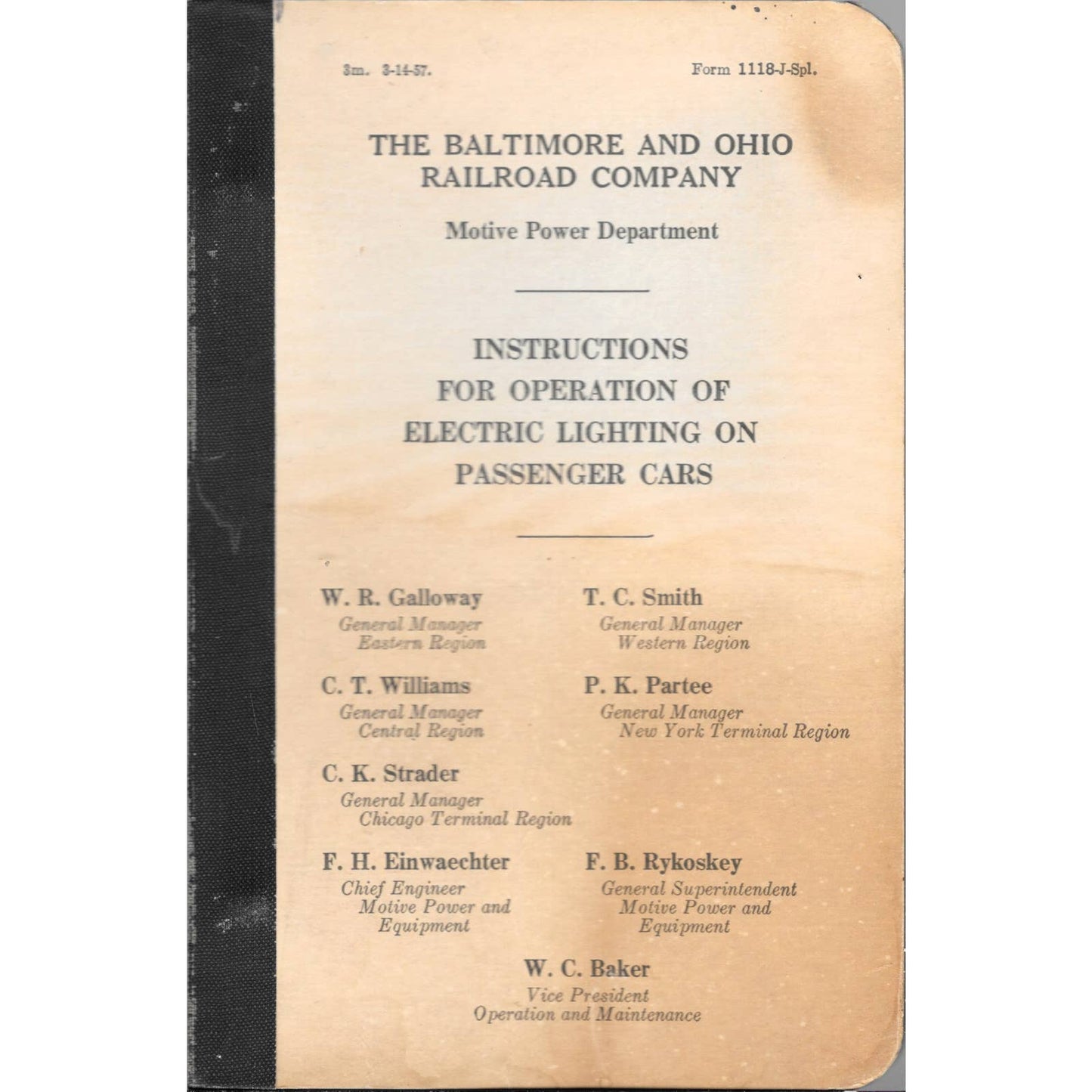 1957 B&O RR Instructions For Operation Of Electric Lighting Passenger Cars TJ7