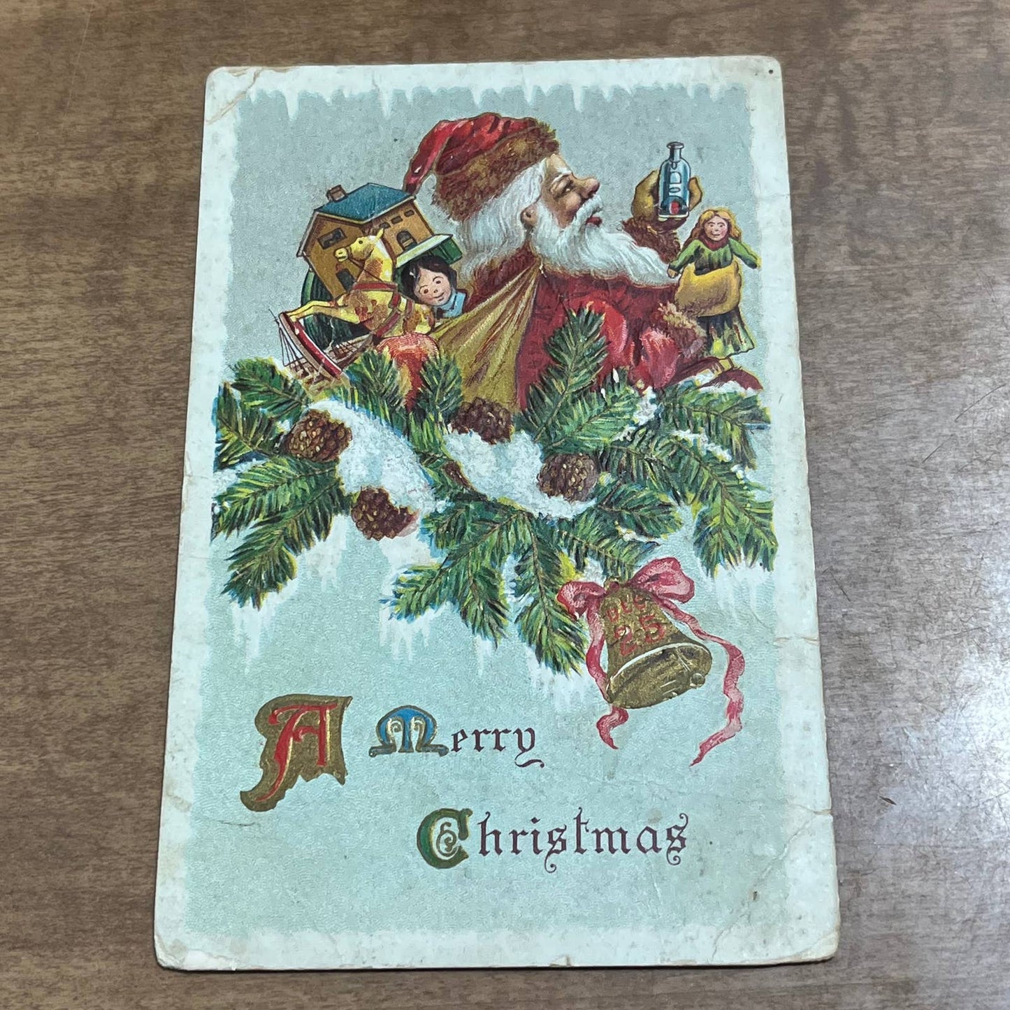 c1900 Embossed Santa Claus Kris Kringle A Merry Christmas Postcard PA2