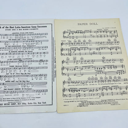 1940 Paper Doll Frank Sinatra Johnny Black Sheet Music V37-4