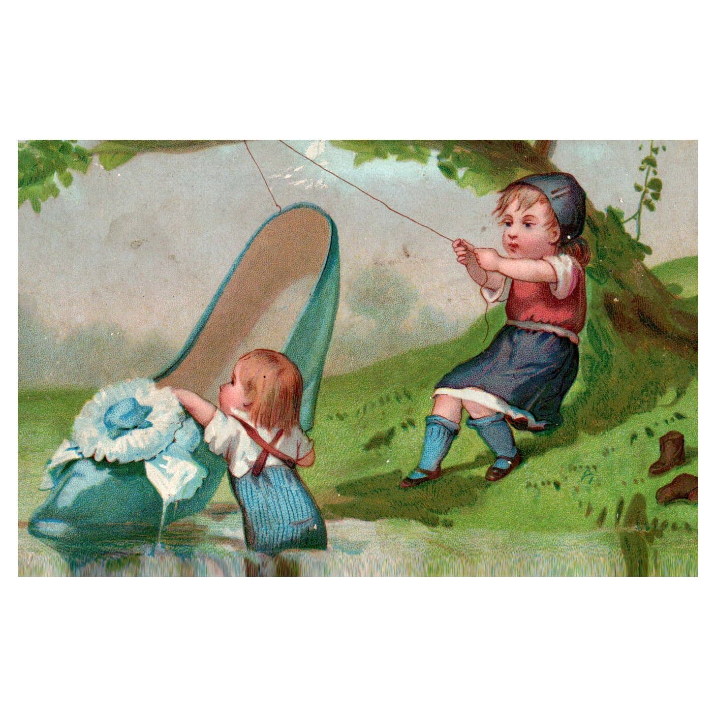 Children Playing in Giant Shoe Merry Christmas 1880s Victorian Trade Card TJ8-3