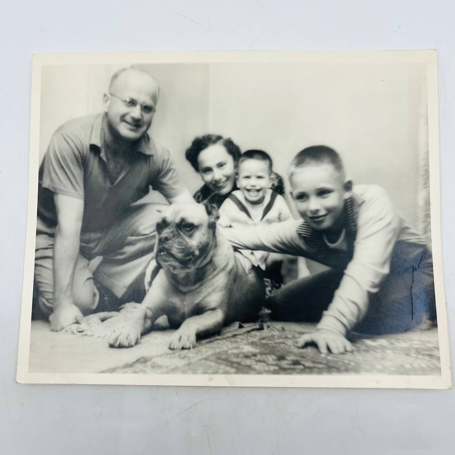 1940s Original Photograph Family w/ FRENCH BULLDOG 8 x 10 Black & White Photo C9