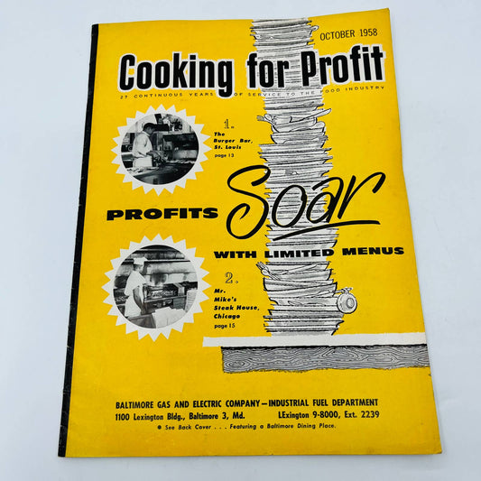 Oct 1958 Cooking For Profit Magazine for Restauranteurs Limited Menus Profit BA2