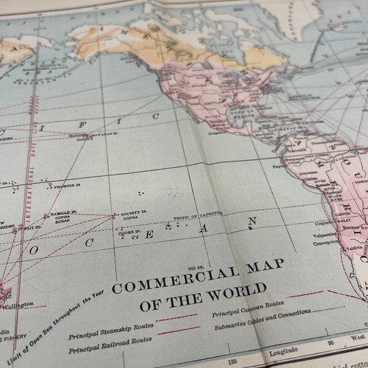 1896 Engraved Tinted Commercial Map of the World 12x19" FL5