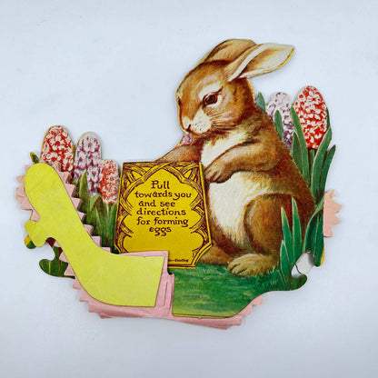 1925 The Beistle Co. Easter Bunny In Basket Fold Out Crepe Paper Decoration FL3