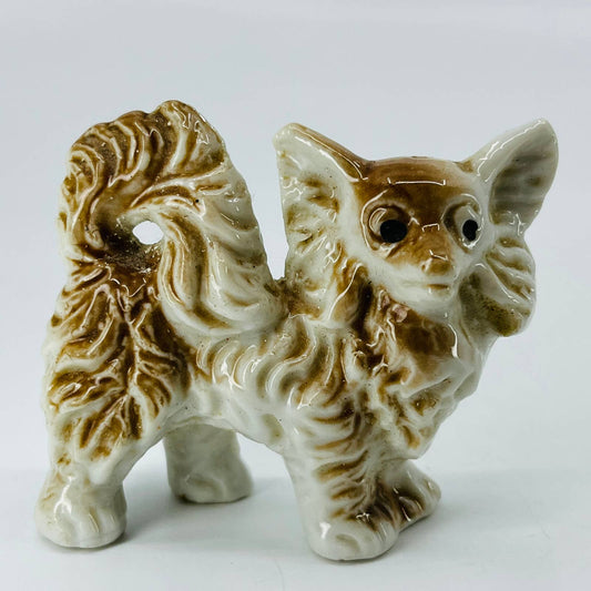 Vintage Papillon Pomeranian Dog Figurine Hand Painted Porcelain Ceramic 2.5” SA5