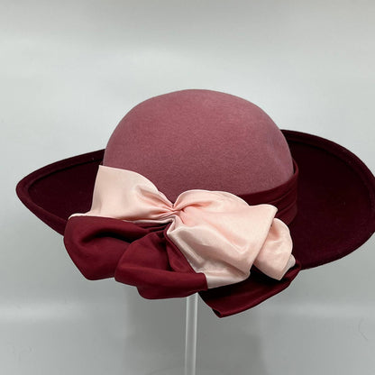 Vintage Cranberry Doeskin Felt 100% Wool Hat Geo W. Bollman & Co. Pink Bow HB1