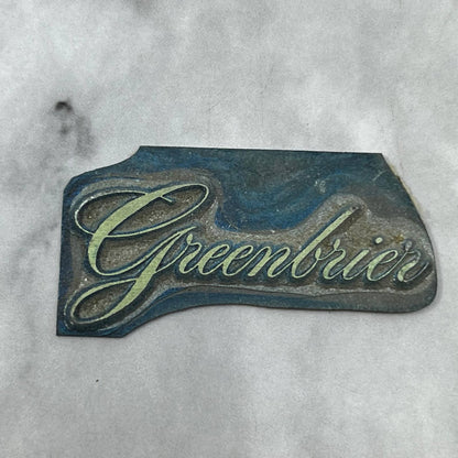 Vintage Printing Letterpress Printers Block Plate Greenbrier SE829