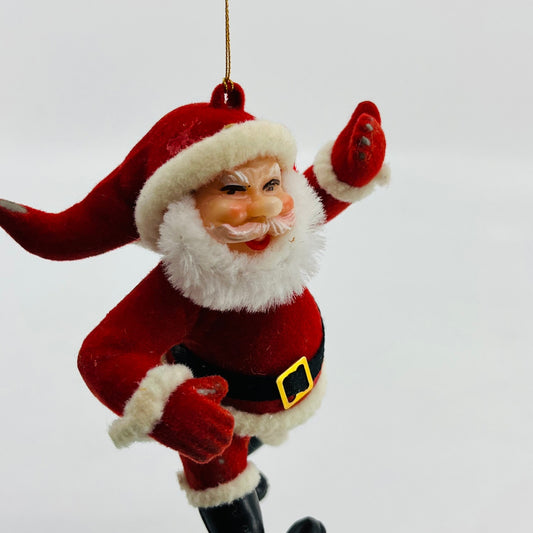 Vintage Celluloid Felt Flocked Santa Claus Christmas Tree Ornament 5" TH9