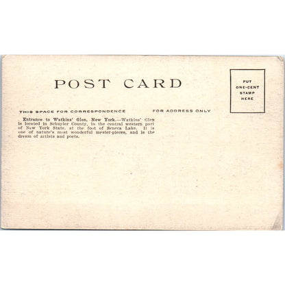 Entrance to Watkins Glen New York c1910 Original Postcard TK1-27