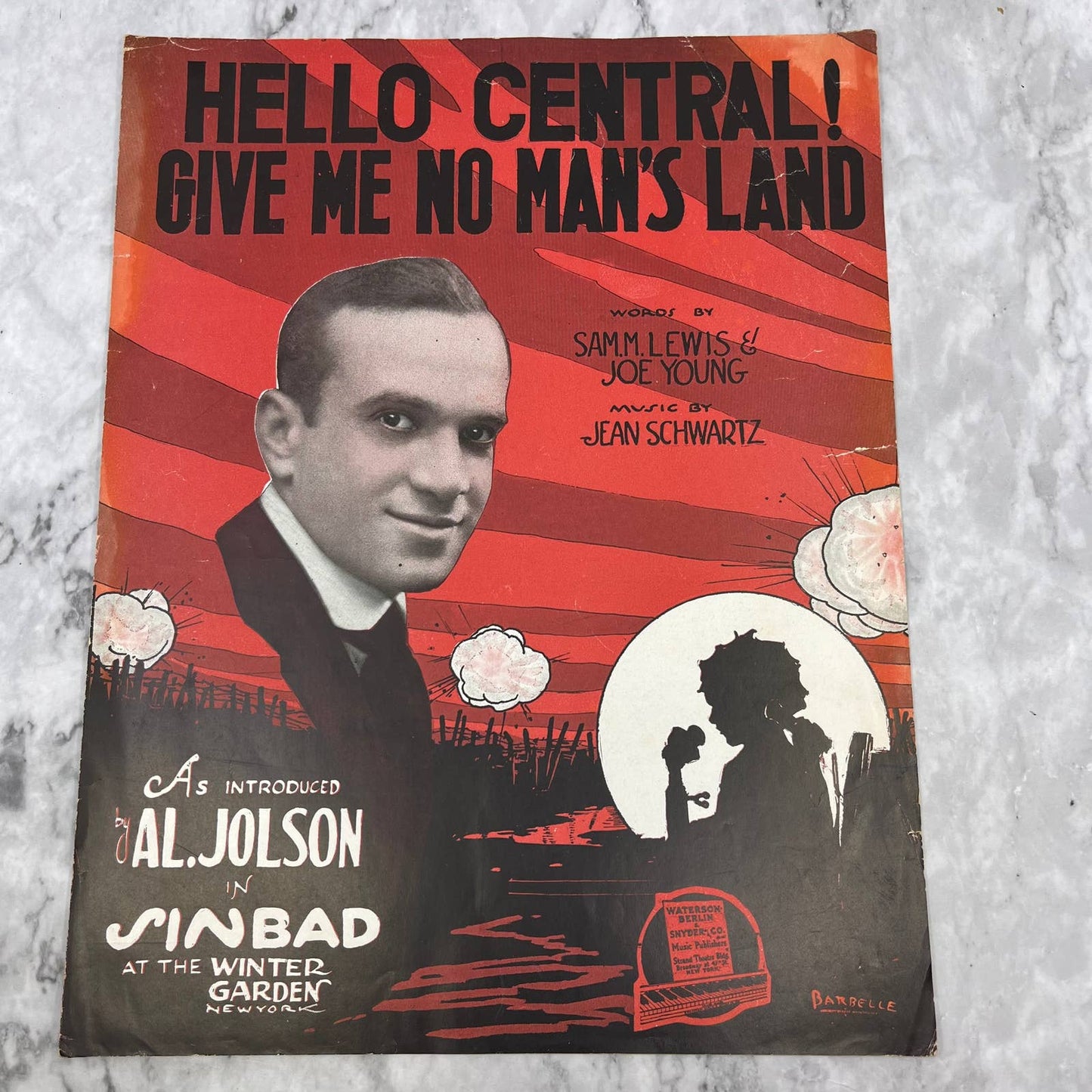 1918 Sheet Music HELLO CENTRAL GIVE ME NO MAN'S LAND WWI Al Jolson TH1