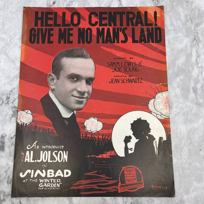 1918 Sheet Music HELLO CENTRAL GIVE ME NO MAN'S LAND WWI Al Jolson TH1