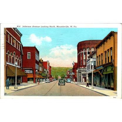 Vintage Postcard Jefferson Avenue Looking North Moundsville West Virginia SF2