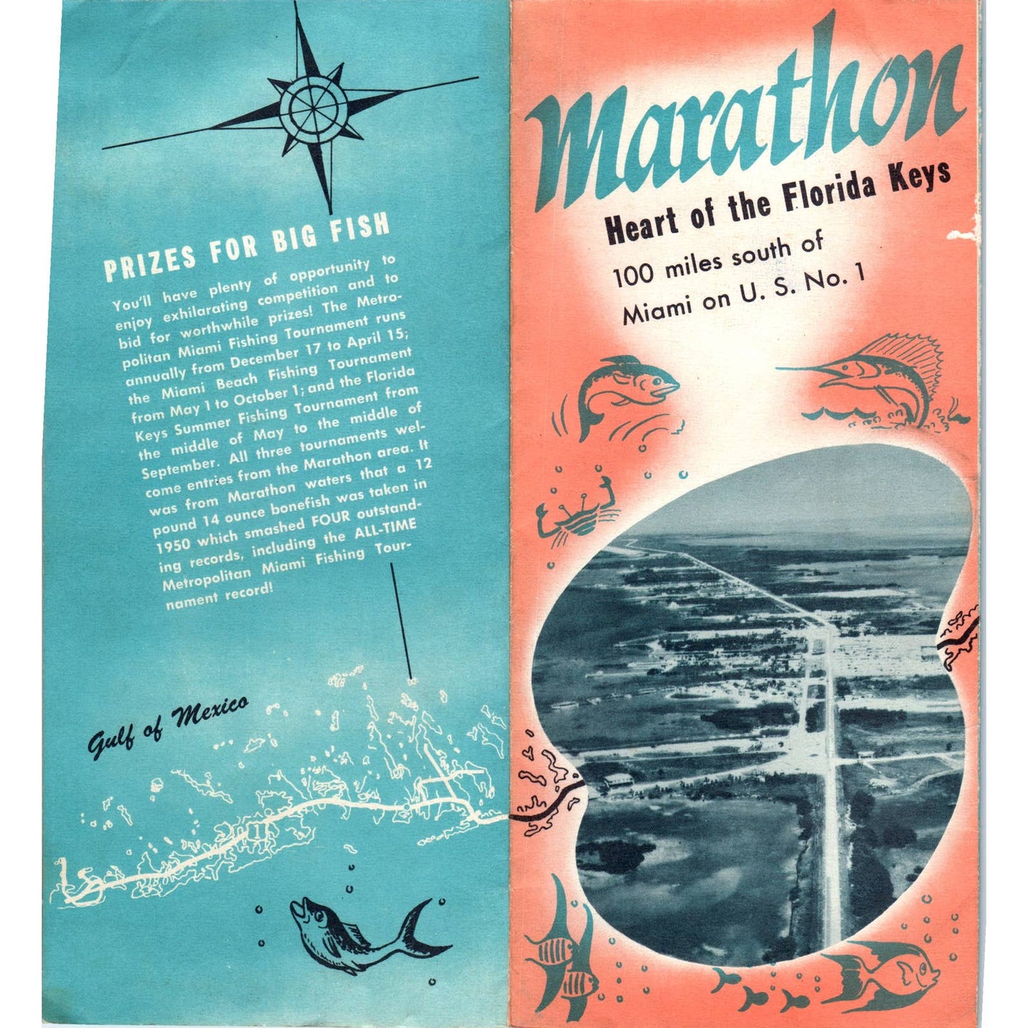 1940s Marathon Florida Keys Fold Out Travel Brochure SE3-4