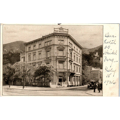 Heidelberg Germany Hotel Post-Reichspost 1926 Original Postcard TK1-24