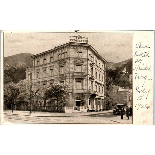 Heidelberg Germany Hotel Post-Reichspost 1926 Original Postcard TK1-24
