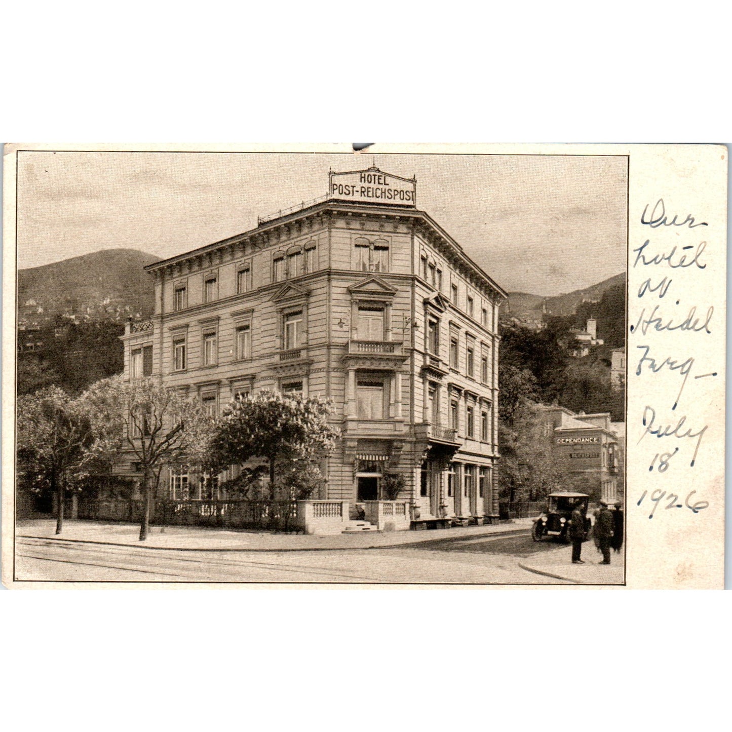Heidelberg Germany Hotel Post-Reichspost 1926 Original Postcard P1-13