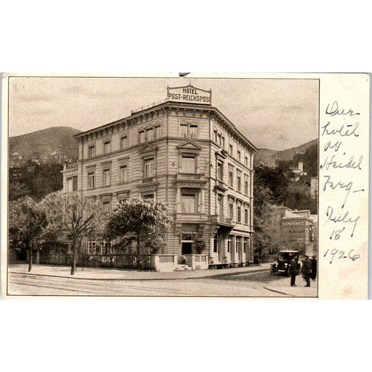Heidelberg Germany Hotel Post-Reichspost 1926 Original Postcard P1-13