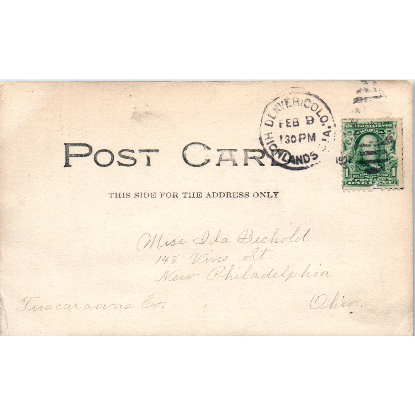 Seventh Street View Denver CO 1907 Original Postcard P2-2