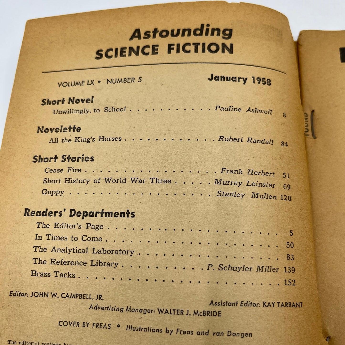 Astounding Science Fiction Pulp January 1958 - Frank Herbert Mullen Leinster TH9