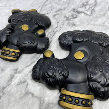 1970s MCM Miller Studio Black & Gold Poodles Wall Hangings Chalkware TH1-2