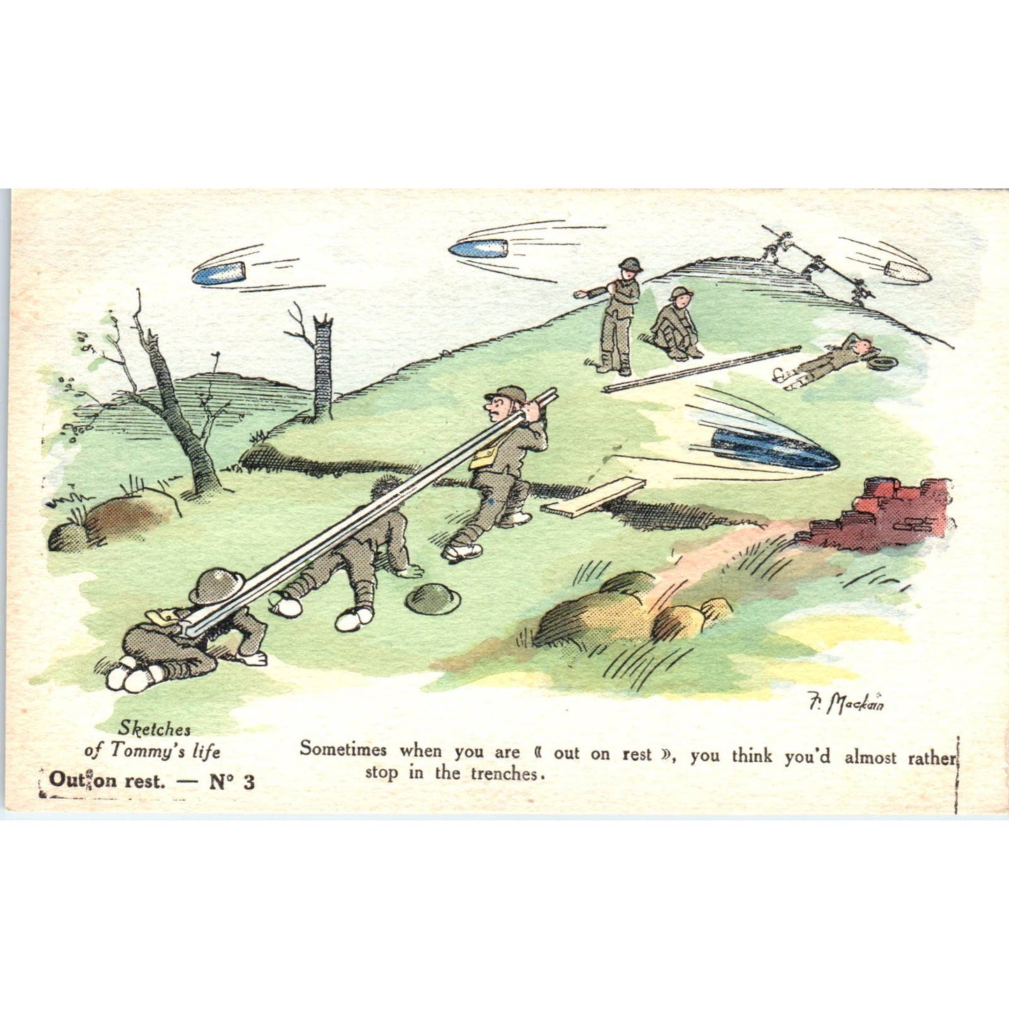 WW1 Fergus Mackain Wartime Sketches of Tommy's Life No.3 Postcard TK1-26
