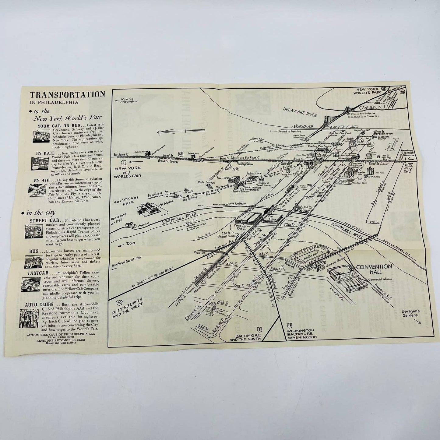 1939 Philadelphia PA Fold Out Brochure & Map for World’s Fair Tourists EA3