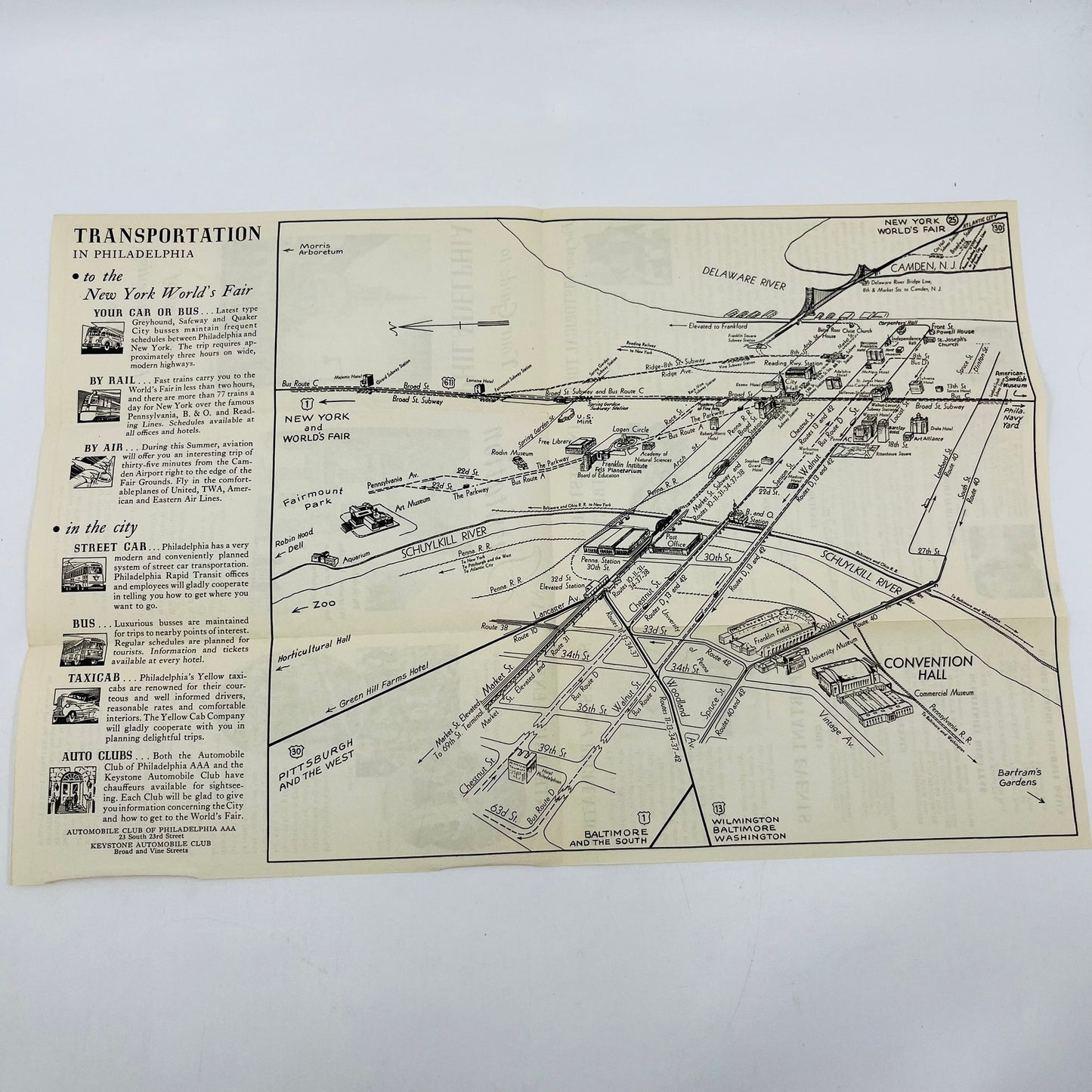 1939 Philadelphia PA Fold Out Brochure & Map for World’s Fair Tourists B6