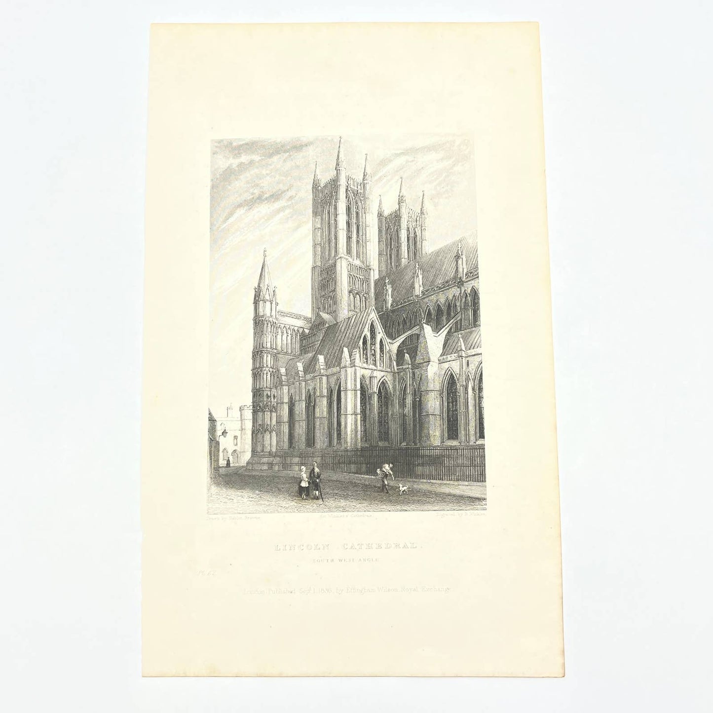 1836 Original Art Engraving Lincoln Cathedral View of The South West Angle AC4