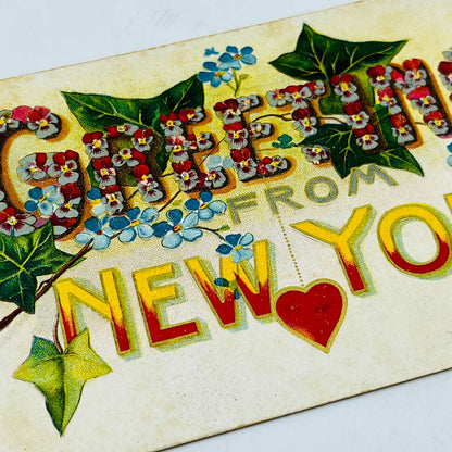 1908 Post Card Embossed Greetings From New York Forget Me Not Ivy PA8