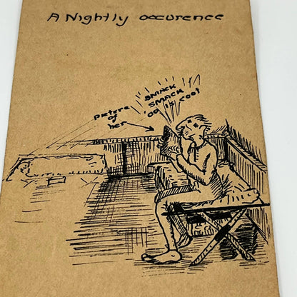 WWI Trench Art Ink Sketch Private Ben Stevens “A Nightly Occurance” 3 x 6” B6