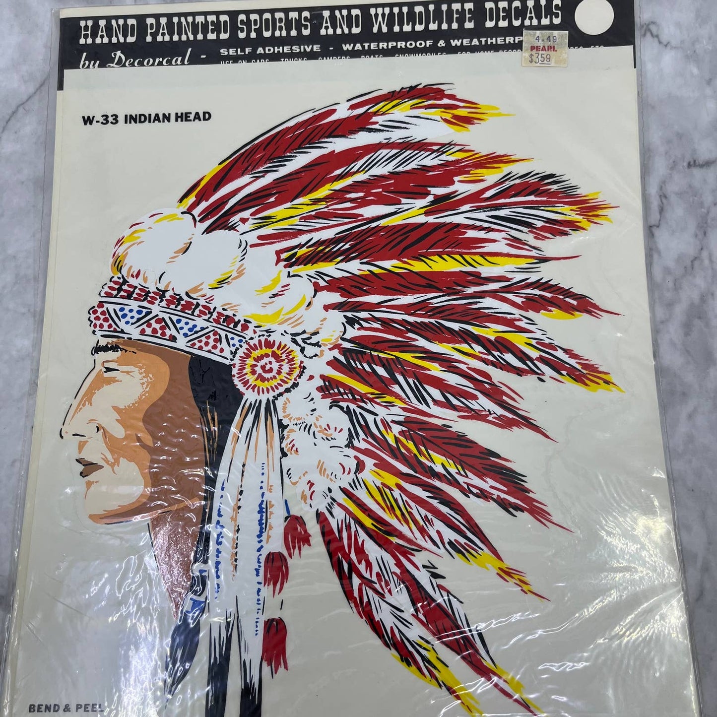 1986 NEW NOS Decorcal Sports & Wildlife Decal W-33 Indian Head FL5