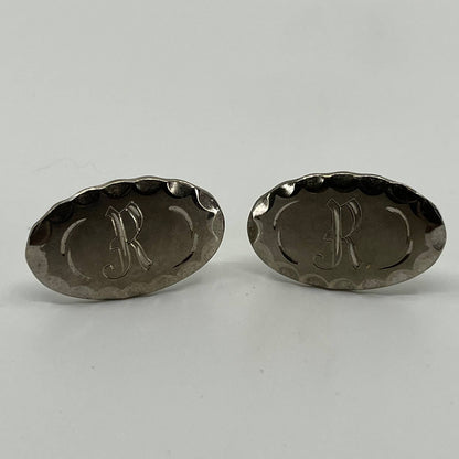 MCM Scalloped Monogrammed "R" Cufflinks Silver Tone Oval Sarah Coventry SE1