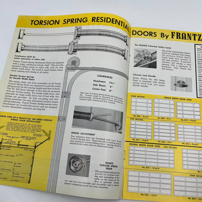 1950s Frantz Mfg Co Torsion Spring Garage Doors Advertising Catalog Sterling AC8