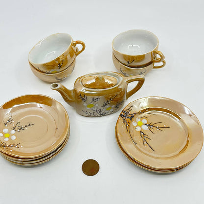 Vintage Child's Tea Set China Peach Lusterware Hand Painted Japan TE6