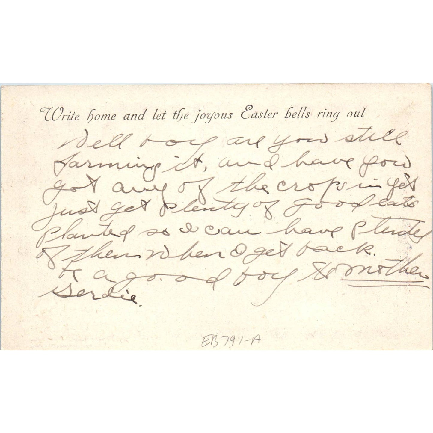 1919 WWI A.E.F. Overseas Easter Greetings Original Postcard TK1-26