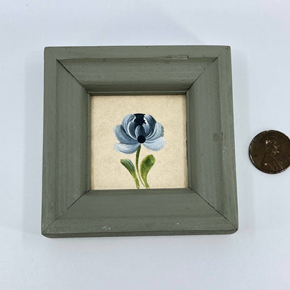 VTG Miniature Framed Original Painting Blue Flower SD2
