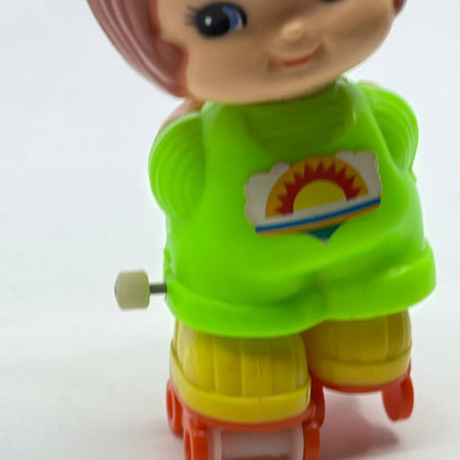 1979 TOMY Wind Up Toy 3" Kid-a-Long Kids Roller Skating Girl WORKS SE2