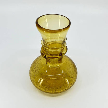 Vintage Blenko Crackle Golden Honey Amber Art Glass Vase 5.5” TE3
