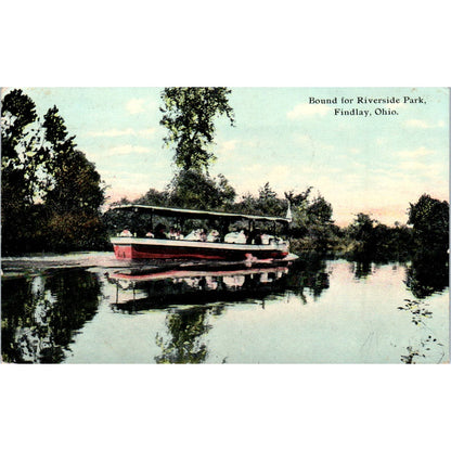 1911 Postcard Boat Bound for Riverside Park Findlay OH TD8-O2