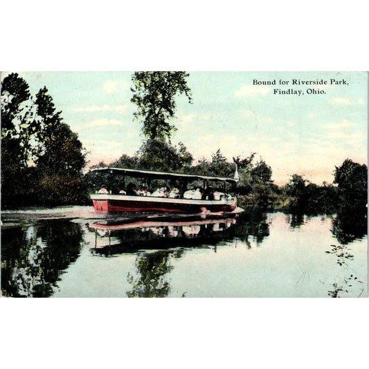 1911 Postcard Boat Bound for Riverside Park Findlay OH TD8-O2