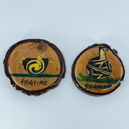 Vtg Hand Painted Wood Folk Art  Refrigerator Magnet Set of 2 Paquime Mexico SD1