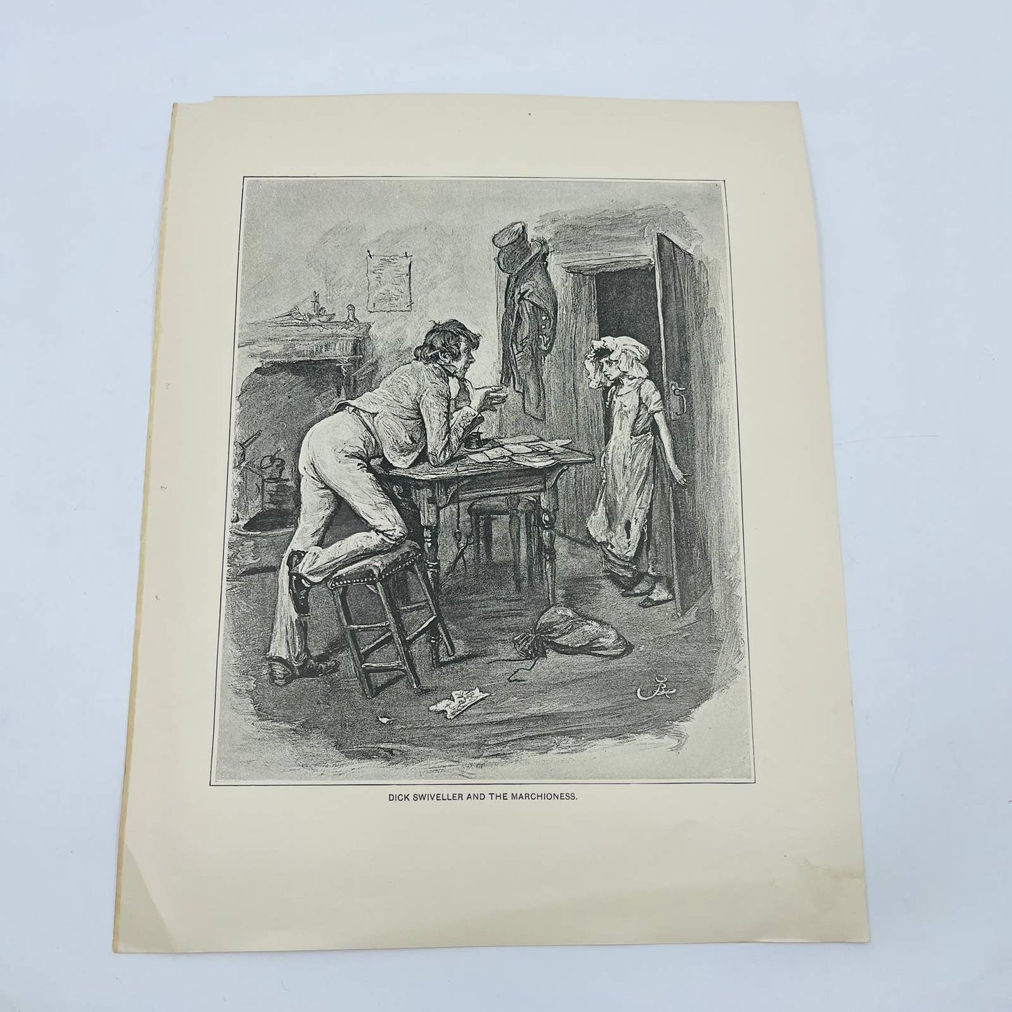 1880s Victorian Art Print Engraving  Dickens DICK SWIVELLER & THE MARCHIONESS