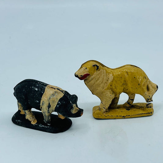 Vintage Aub-Rubr Auburn Rubber Farm Animal Figurines Toys Dog & Pig 3” SA9