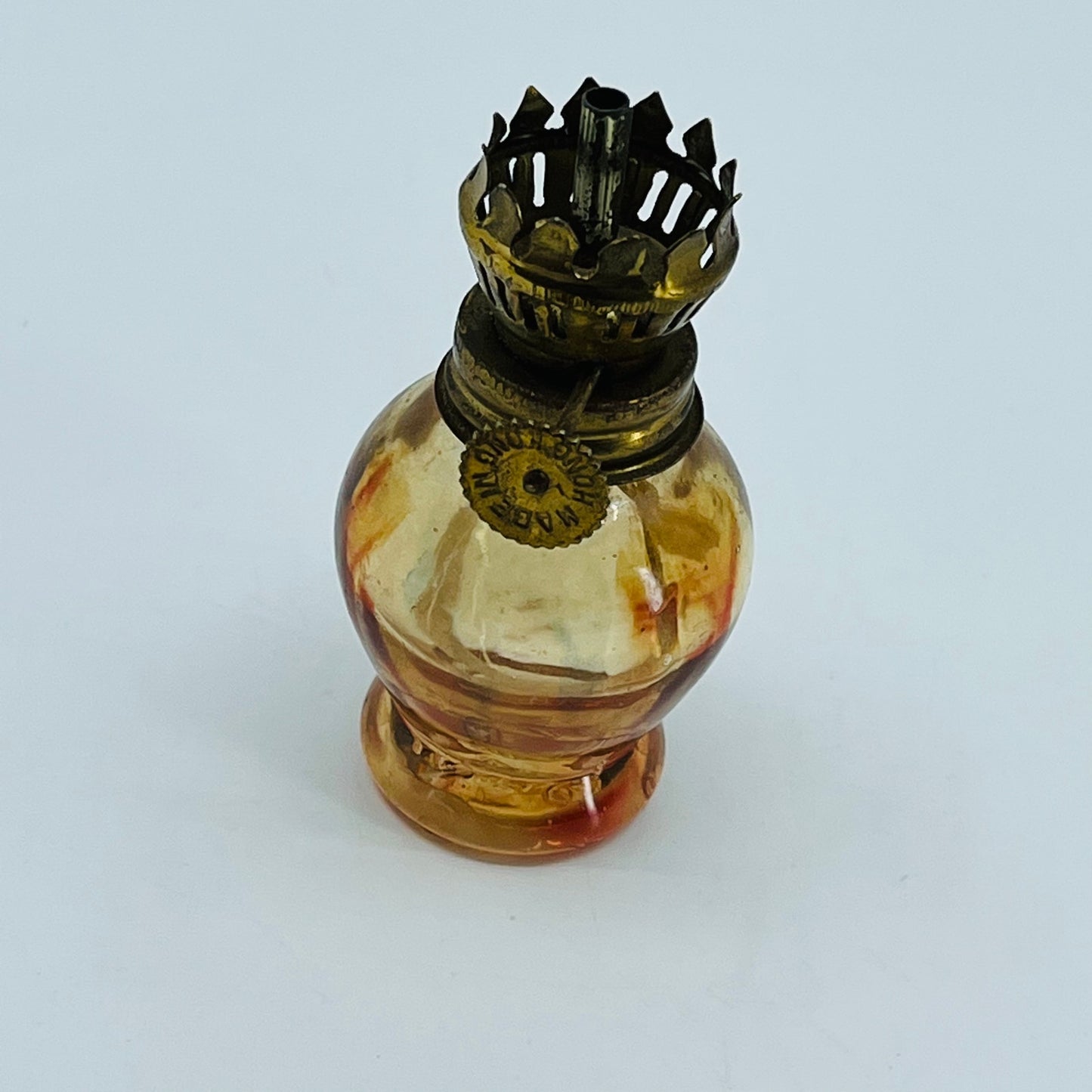 Vintage Tiny 3” Glass Oil Lamp with Brass Hardware Hong Kong SC4