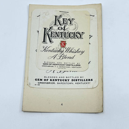 Key of Kentucky Whiskey Label Set of 3 Gem of Kentucky Distributors Greenbrier