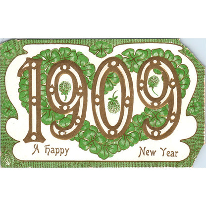 1909 New Year Embossed Four Leaf Clover - Original Postcard P3-5