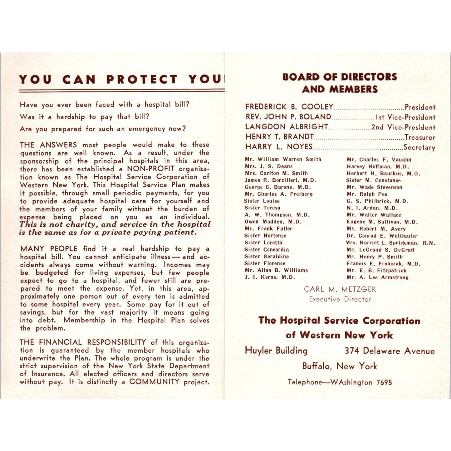 Hospital Service Corporation of Western New York Advertising Leaflet P2-2