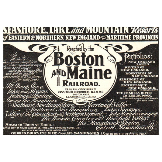 Seashore Lake & Mountain Resorts Boston & Maine RR 4x5.5" 1904 Original Ad TJ8-8